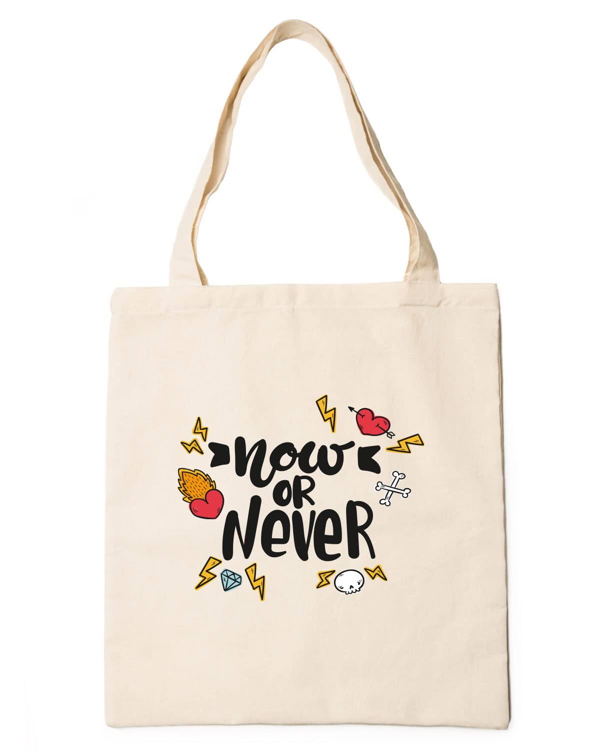 The Pink Magnet Now Or Never Tote Bag - Canvas Tote Bag for Women | Printed Multipurpose Cotton Bags | Cute Hand Bag for Girls | Best for College, Travel, Grocery | Reusable Shopping Bag | Eco-Friendly Tote Bag