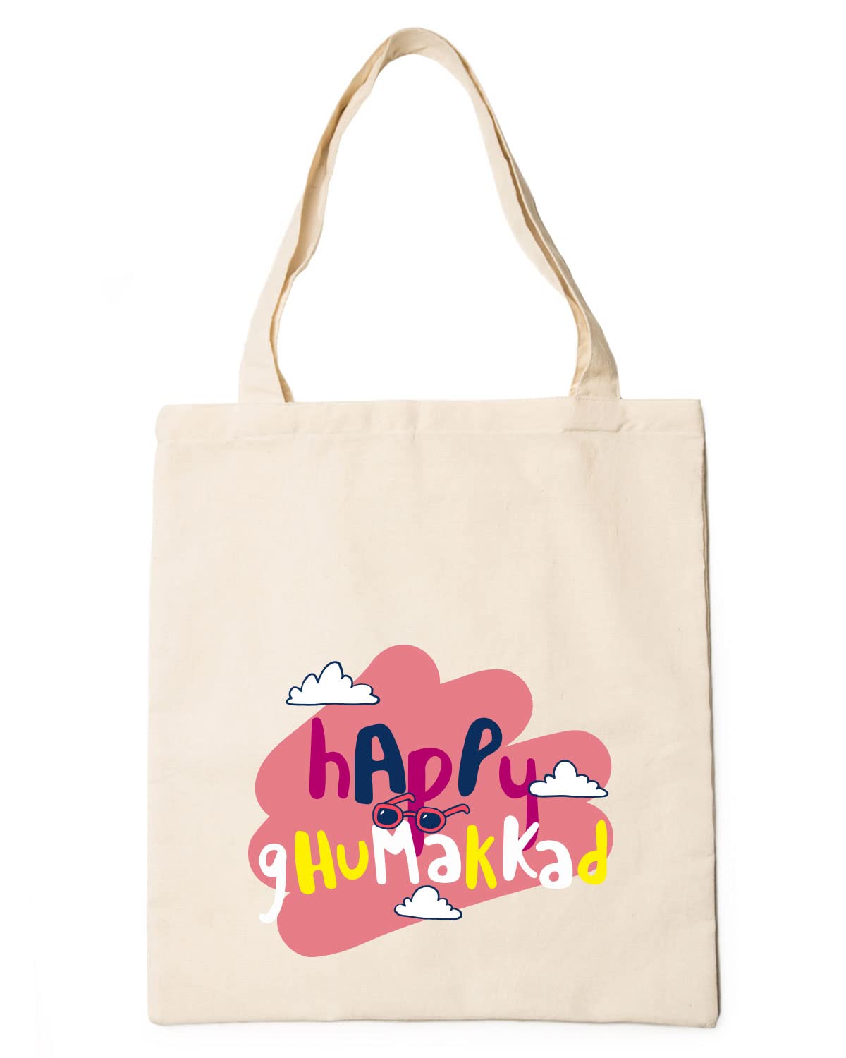 The Pink Magnet Happy Ghumakkad Tote Bag - Canvas Tote Bag for Women | Printed Multipurpose Cotton Bags | Cute Hand Bag for Girls | Best for College, Travel, Grocery | Reusable Shopping Bag | Eco-Friendly Tote Bag