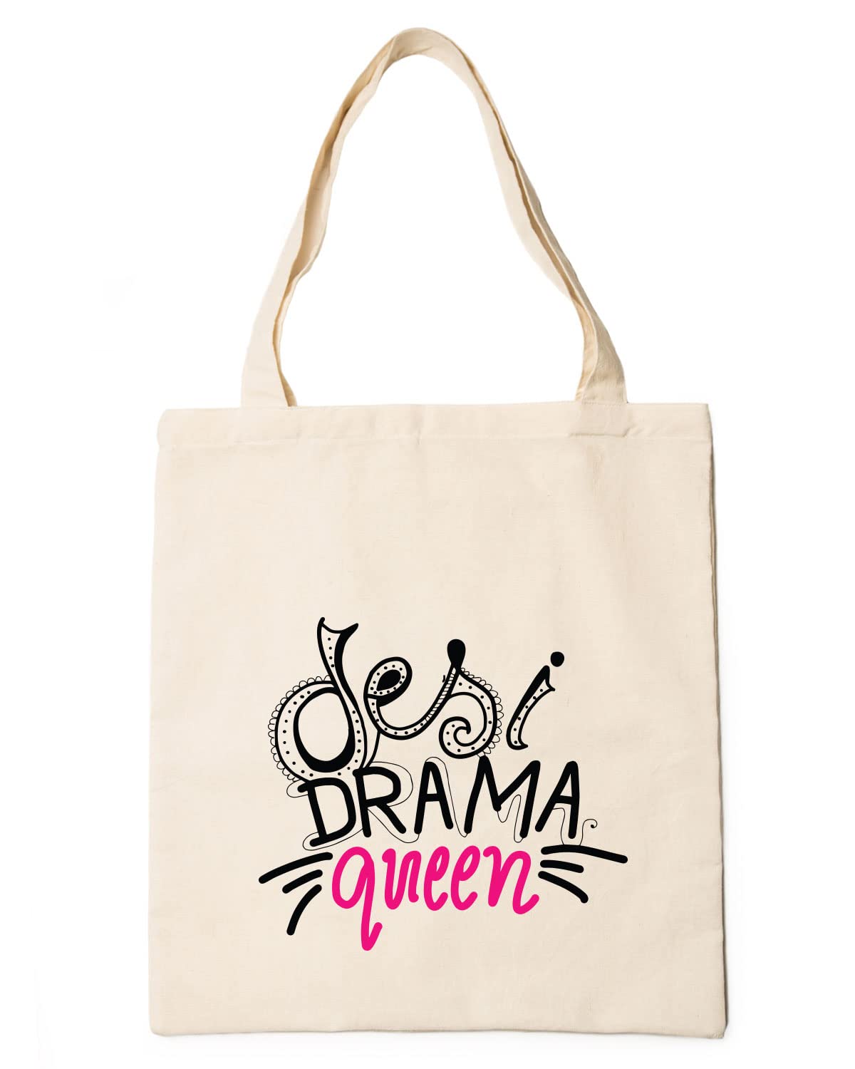 The Pink Magnet Desi Drama Queen Tote Bag - Canvas Tote Bag for Women | Printed Multipurpose Cotton Bags | Cute Hand Bag for Girls | Best for College, Travel, Grocery | Reusable Shopping Bag | Eco-Friendly Tote Bag