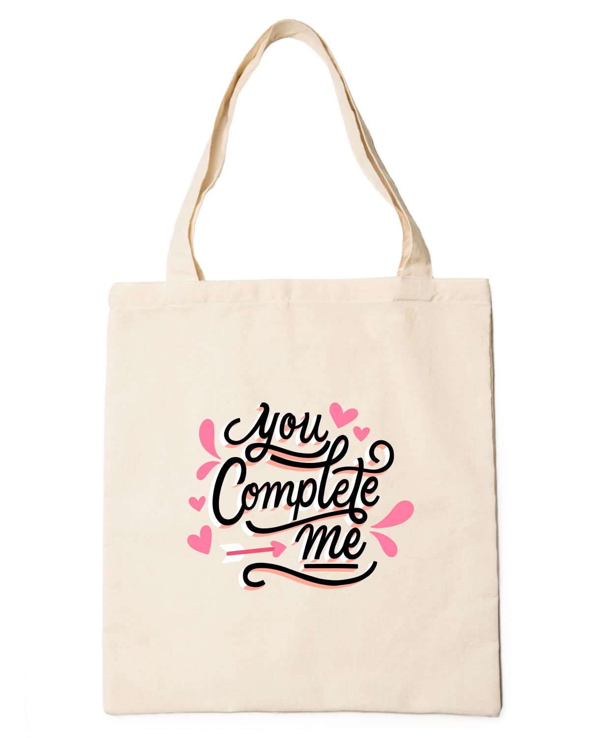 The Pink Magnet You Complete Me Tote Bag - Canvas Tote Bag for Women | Printed Multipurpose Cotton Bags | Cute Hand Bag for Girls | Best for College, Travel, Grocery | Reusable Shopping Bag | Eco-Friendly Tote Bag