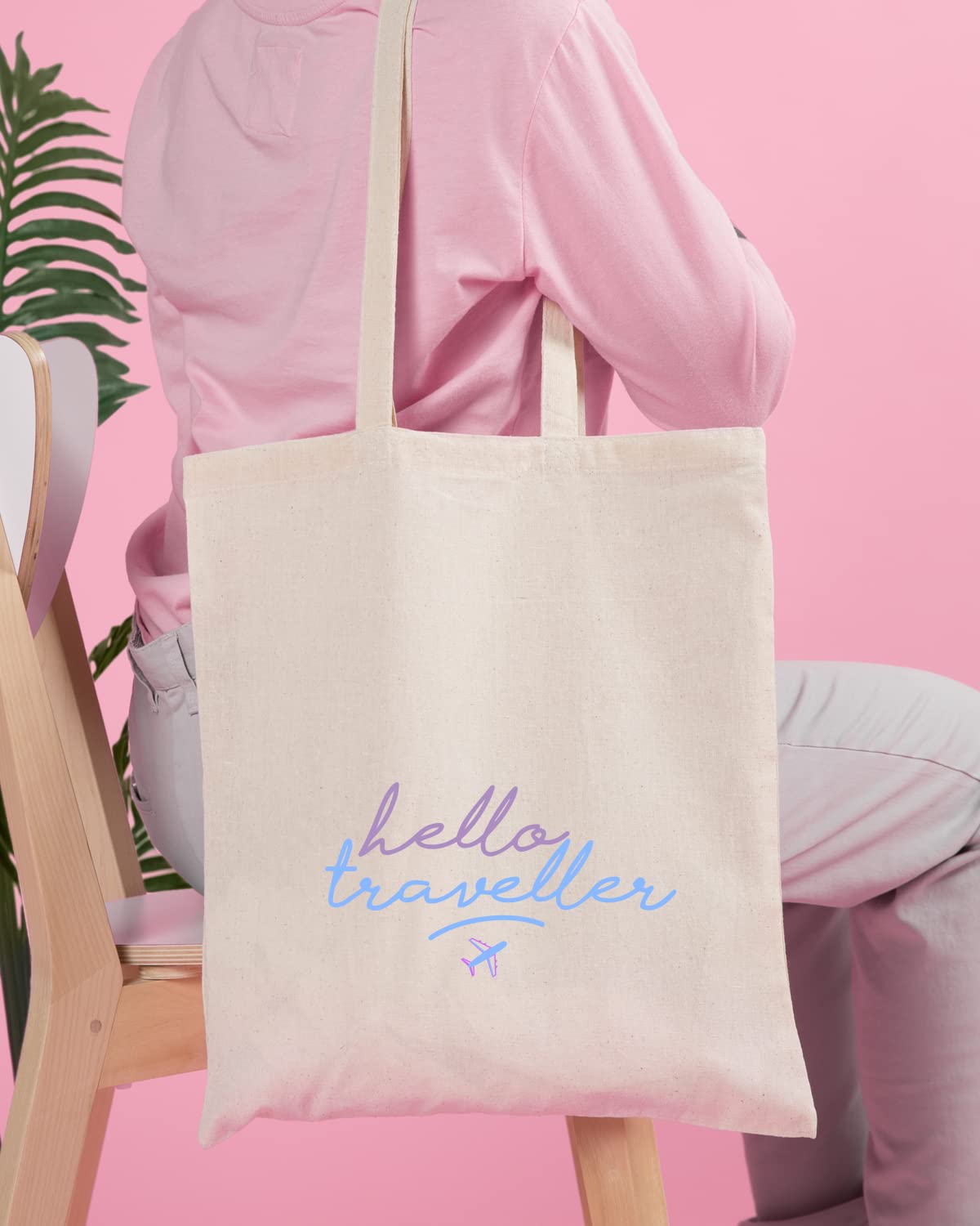 The Pink Magnet Hello Traveller Tote Bag - Canvas Tote Bag for Women | Printed Multipurpose Cotton Bags | Cute Hand Bag for Girls | Best for College, Travel, Grocery | Reusable Shopping Bag | Eco-Friendly Tote Bag