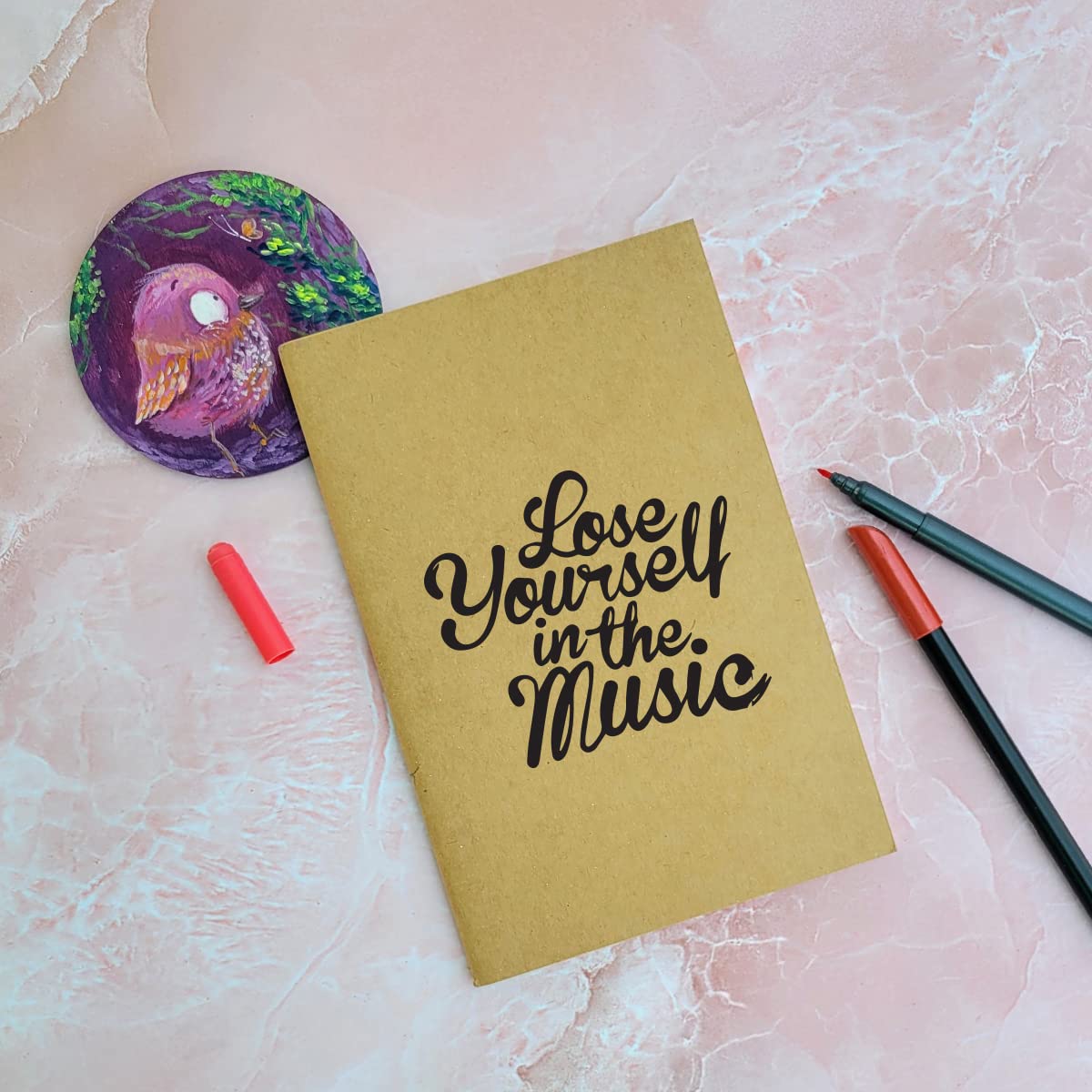 Lose Yourself In The Music - Brown A5 Doodle Notebook - Kraft Cover Notebook - Natural Shade Pages 120 GSM - Funny Quotes & Quirky, Funky designs