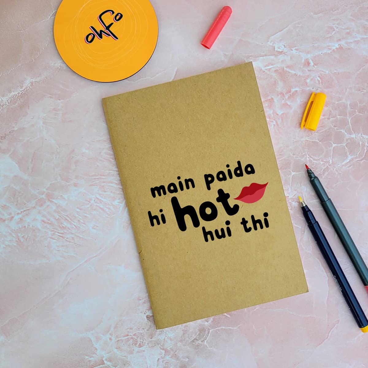 Main Paida Hi Hot - Brown A5 Doodle Notebook - Kraft Cover Notebook - A5 - 300 GSM Kraft Cover - Handmade - Unruled - 80 Pages - Natural Shade Pages 120 GSM - Funny Quotes & Quirky, Funky designs