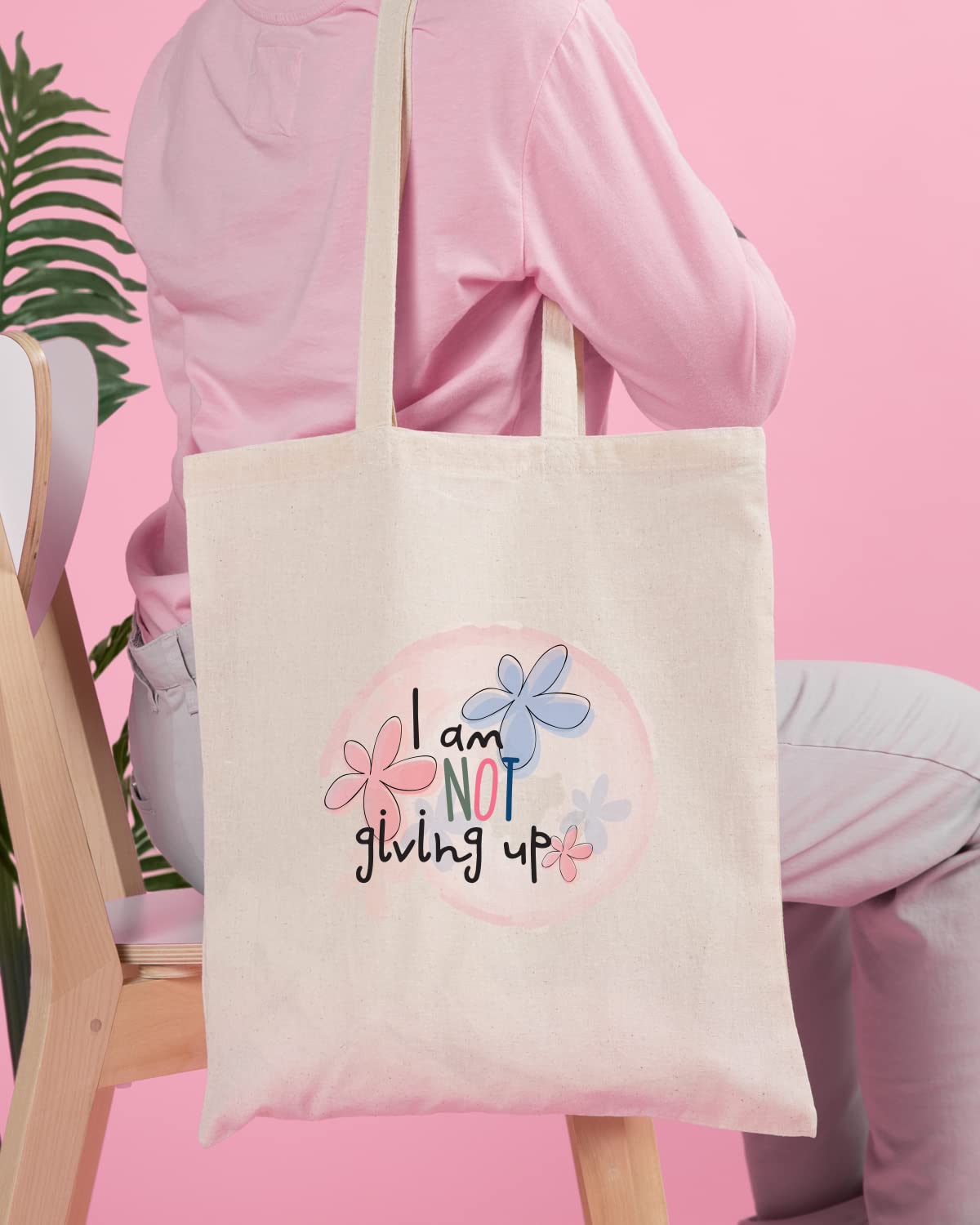 The Pink Magnet I Am Not Giving Up Tote Bag - Canvas Tote Bag for Women | Printed Multipurpose Cotton Bags | Cute Hand Bag for Girls | Best for College, Travel, Grocery | Reusable Shopping Bag | Eco-Friendly Tote Bag