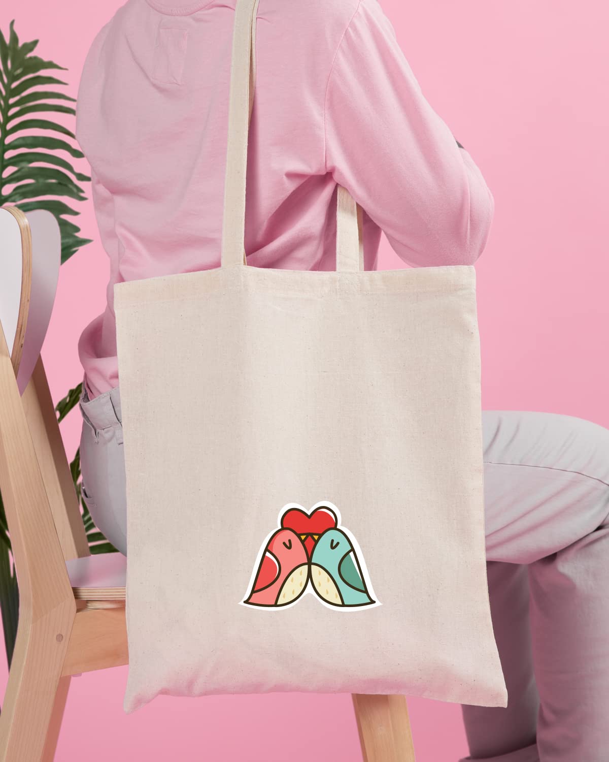 The Pink Magnet Birdies In Love Tote Bag - Canvas Tote Bag for Women | Printed Multipurpose Cotton Bags | Cute Hand Bag for Girls | Best for College, Travel, Grocery | Reusable Shopping Bag | Eco-Friendly Tote Bag