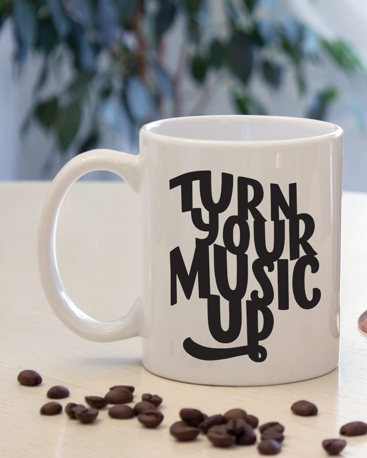 TURN YOUR MUSIC UP Coffee Mug - Music Inspired Printed Mug, Gift for Friend, Birthday Gift, Birthday Mug, Printed with Funny & Funky Quotes, Music Theme Mugs, Valentines Day Mugs for Him & Her