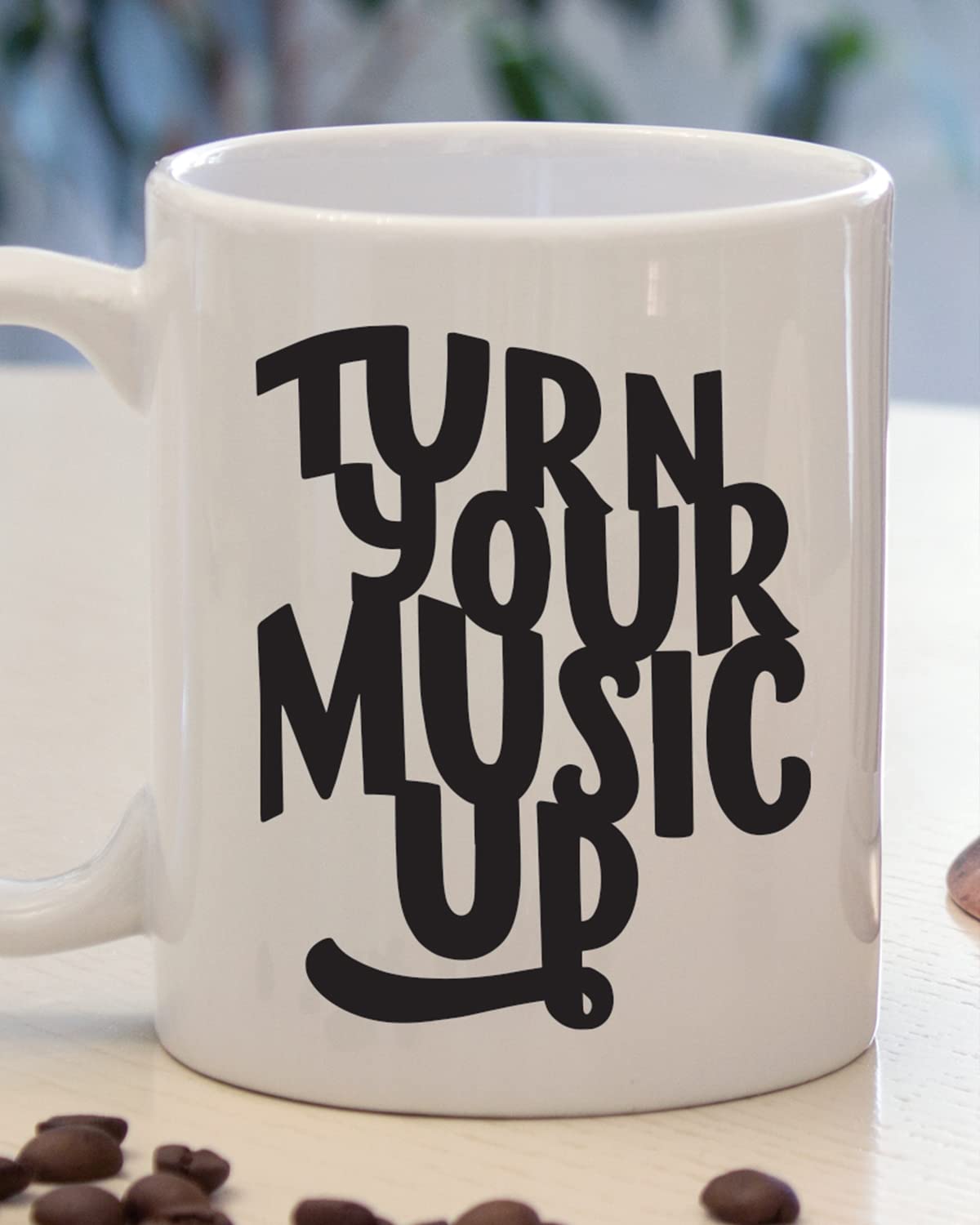 TURN YOUR MUSIC UP Coffee Mug - Music Inspired Printed Mug, Gift for Friend, Birthday Gift, Birthday Mug, Printed with Funny & Funky Quotes, Music Theme Mugs, Valentines Day Mugs for Him & Her