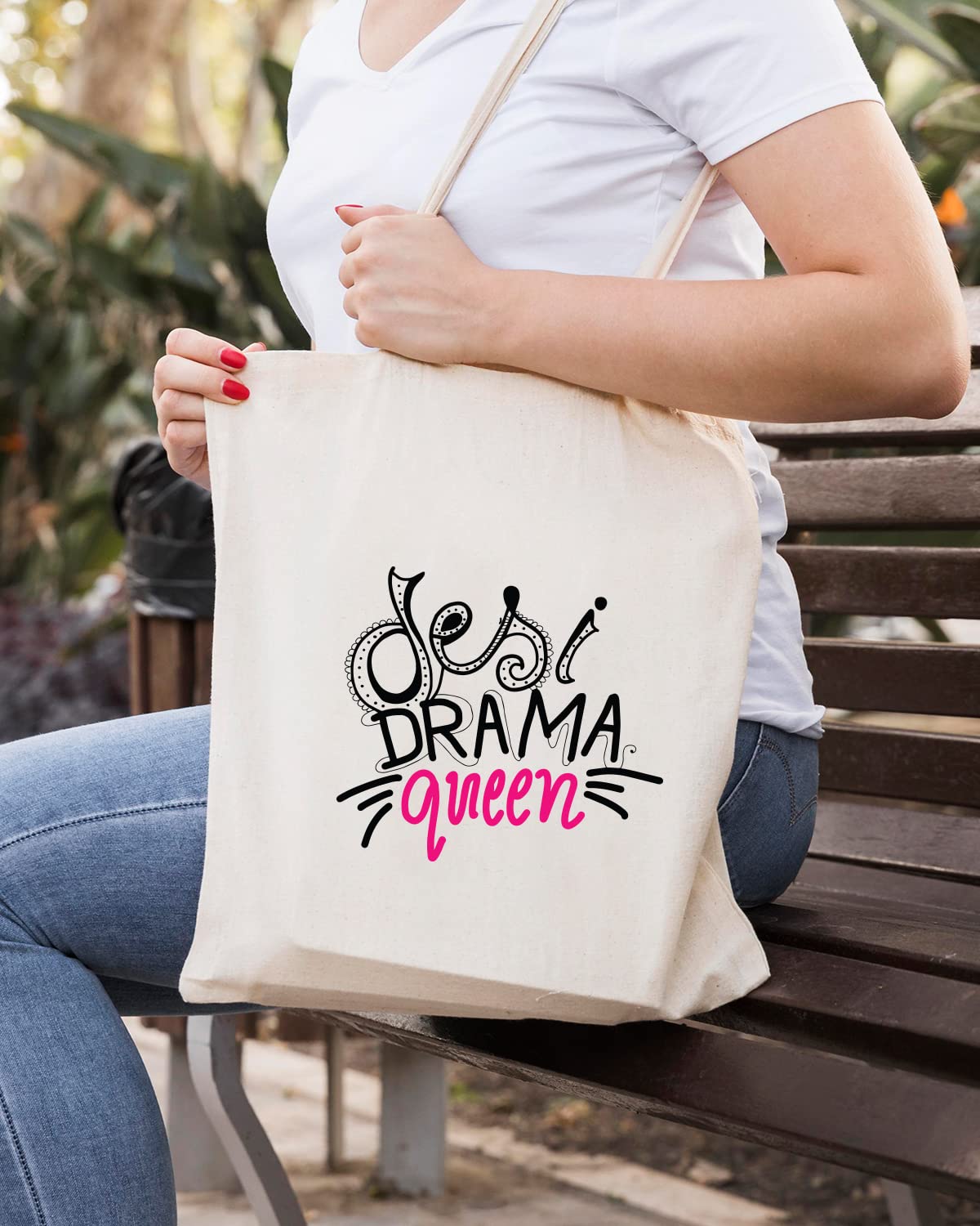 The Pink Magnet Desi Drama Queen Tote Bag - Canvas Tote Bag for Women | Printed Multipurpose Cotton Bags | Cute Hand Bag for Girls | Best for College, Travel, Grocery | Reusable Shopping Bag | Eco-Friendly Tote Bag