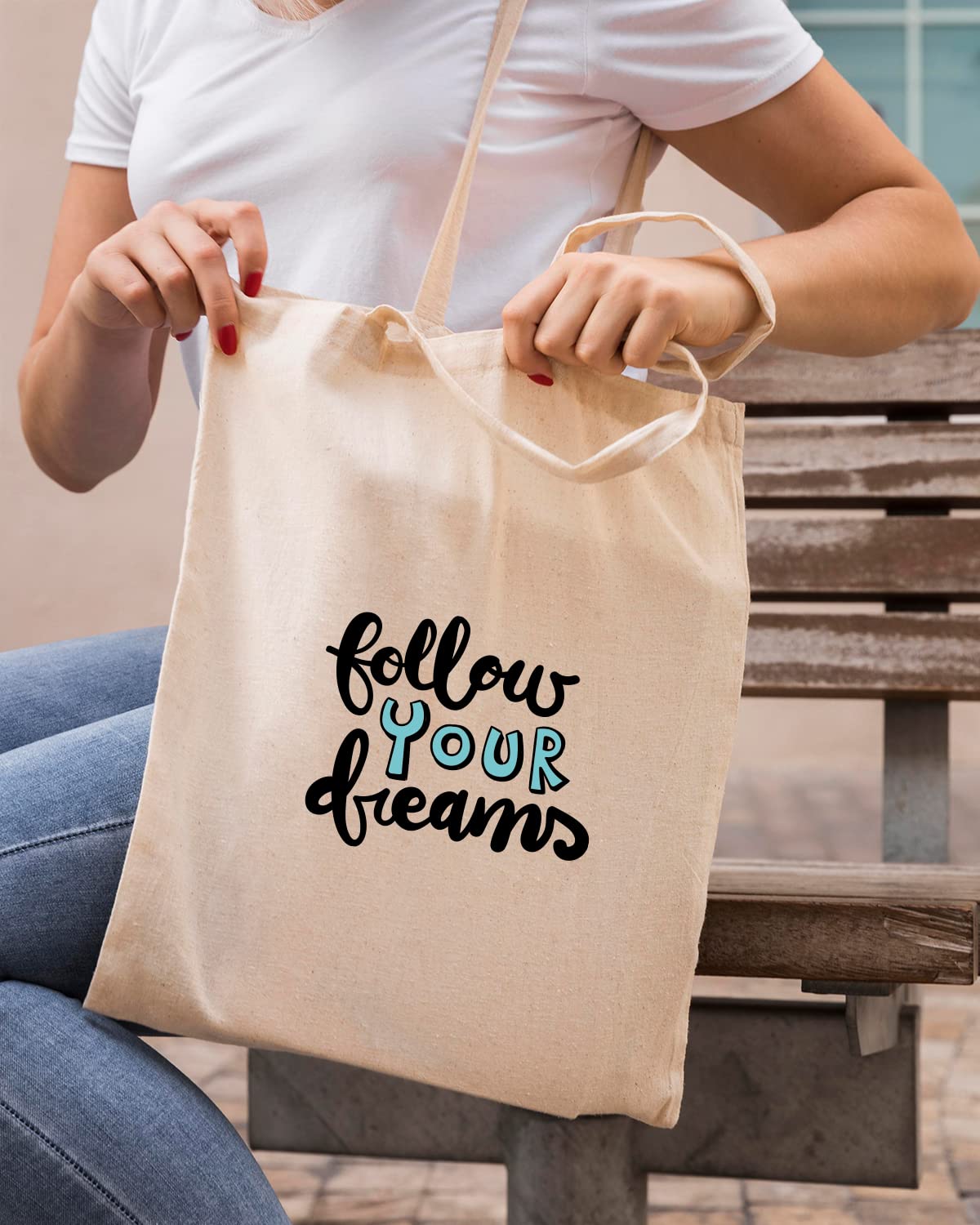 The Pink Magnet Follow Your Dreams Tote Bag - Canvas Tote Bag for Women | Printed Multipurpose Cotton Bags | Cute Hand Bag for Girls | Best for College, Travel, Grocery | Reusable Shopping Bag | Eco-Friendly Tote Bag