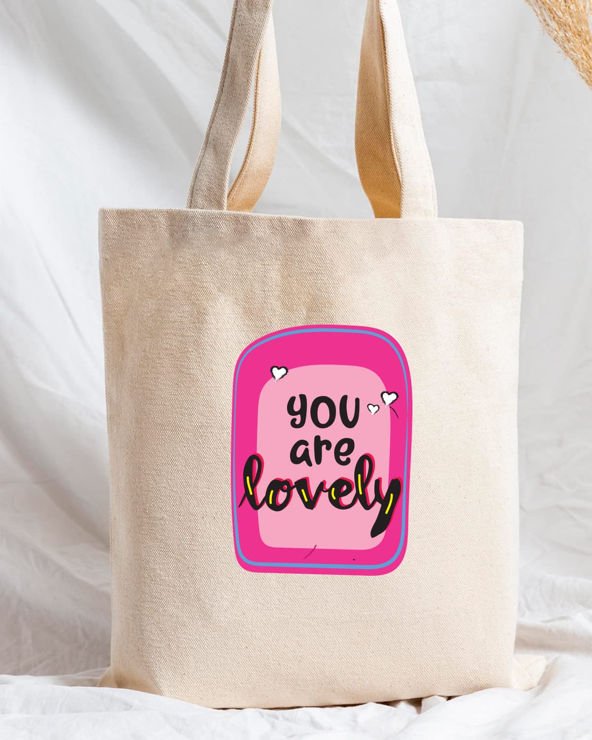 The Pink Magnet You Are Lovely Tote Bag - Canvas Tote Bag for Women | Printed Multipurpose Cotton Bags | Cute Hand Bag for Girls | Best for College, Travel, Grocery | Reusable Shopping Bag | Eco-Friendly Tote Bag