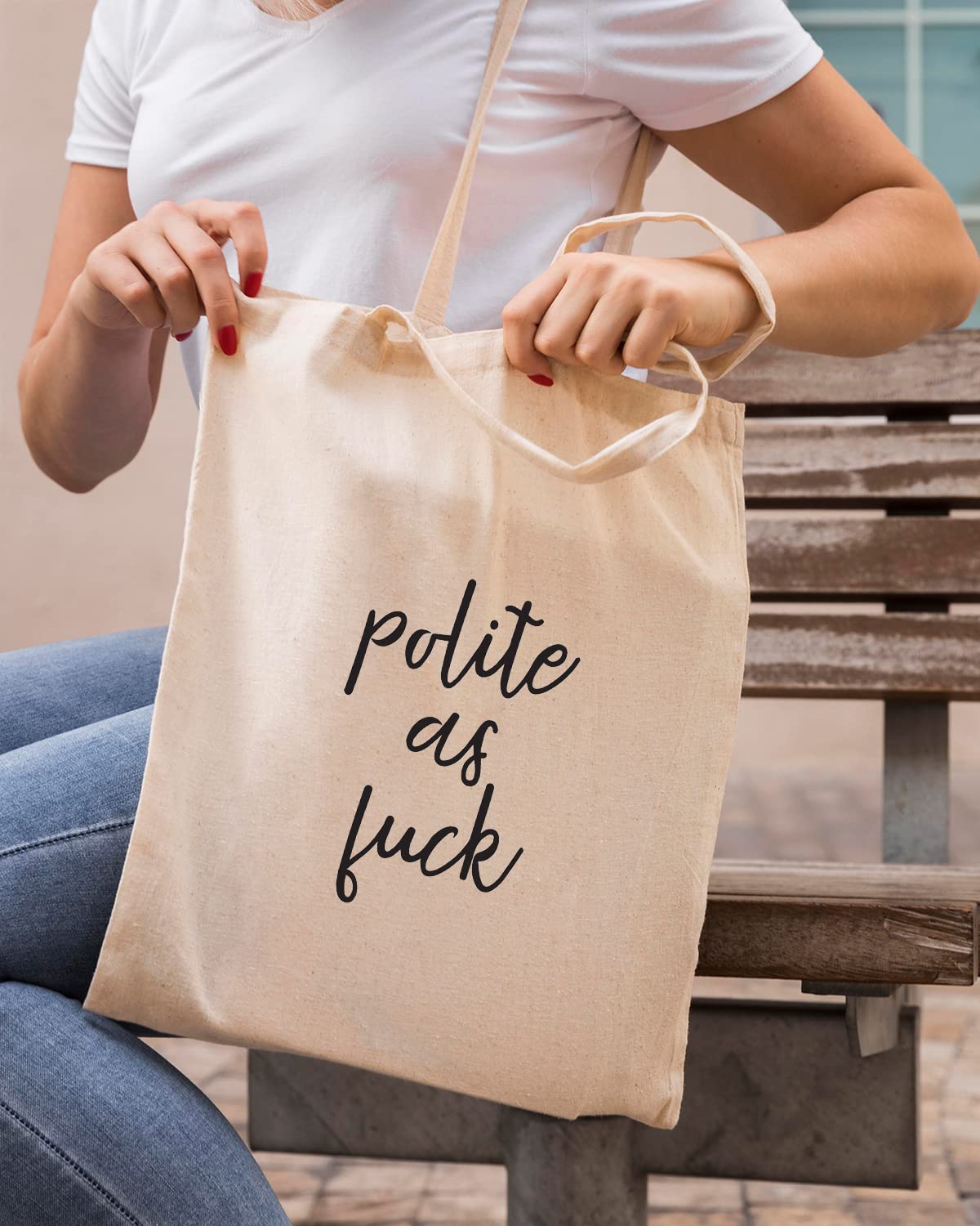 The Pink Magnet Polite As Fuck Tote Bag - Canvas Tote Bag for Women | Printed Multipurpose Cotton Bags | Cute Hand Bag for Girls | Best for College, Travel, Grocery | Reusable Shopping Bag | Eco-Friendly Tote Bag