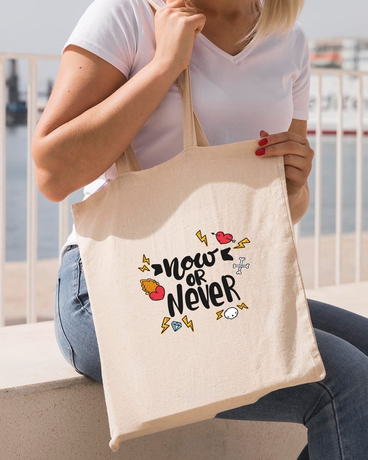 The Pink Magnet Now Or Never Tote Bag - Canvas Tote Bag for Women | Printed Multipurpose Cotton Bags | Cute Hand Bag for Girls | Best for College, Travel, Grocery | Reusable Shopping Bag | Eco-Friendly Tote Bag