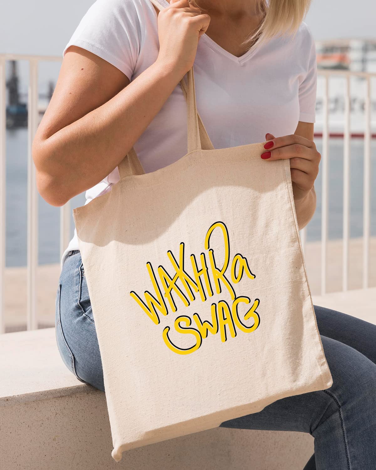 The Pink Magnet Wakhra Swag Tote Bag - Canvas Tote Bag for Women | Printed Multipurpose Cotton Bags | Cute Hand Bag for Girls | Best for College, Travel, Grocery | Reusable Shopping Bag | Eco-Friendly Tote Bag